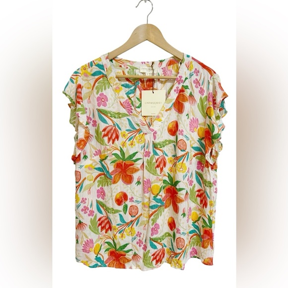 Cynthia Rowley Tropical Print 100% Rayon Blouse Top Size 1X NWT - Picture 1 of 7